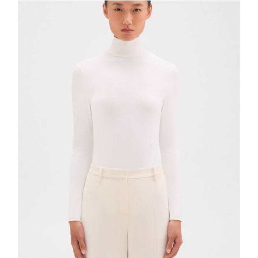 Theory Turtlenck Motion Jersey Long Sleeve Turtleneck Top Sz XL NWT Cream IRRG